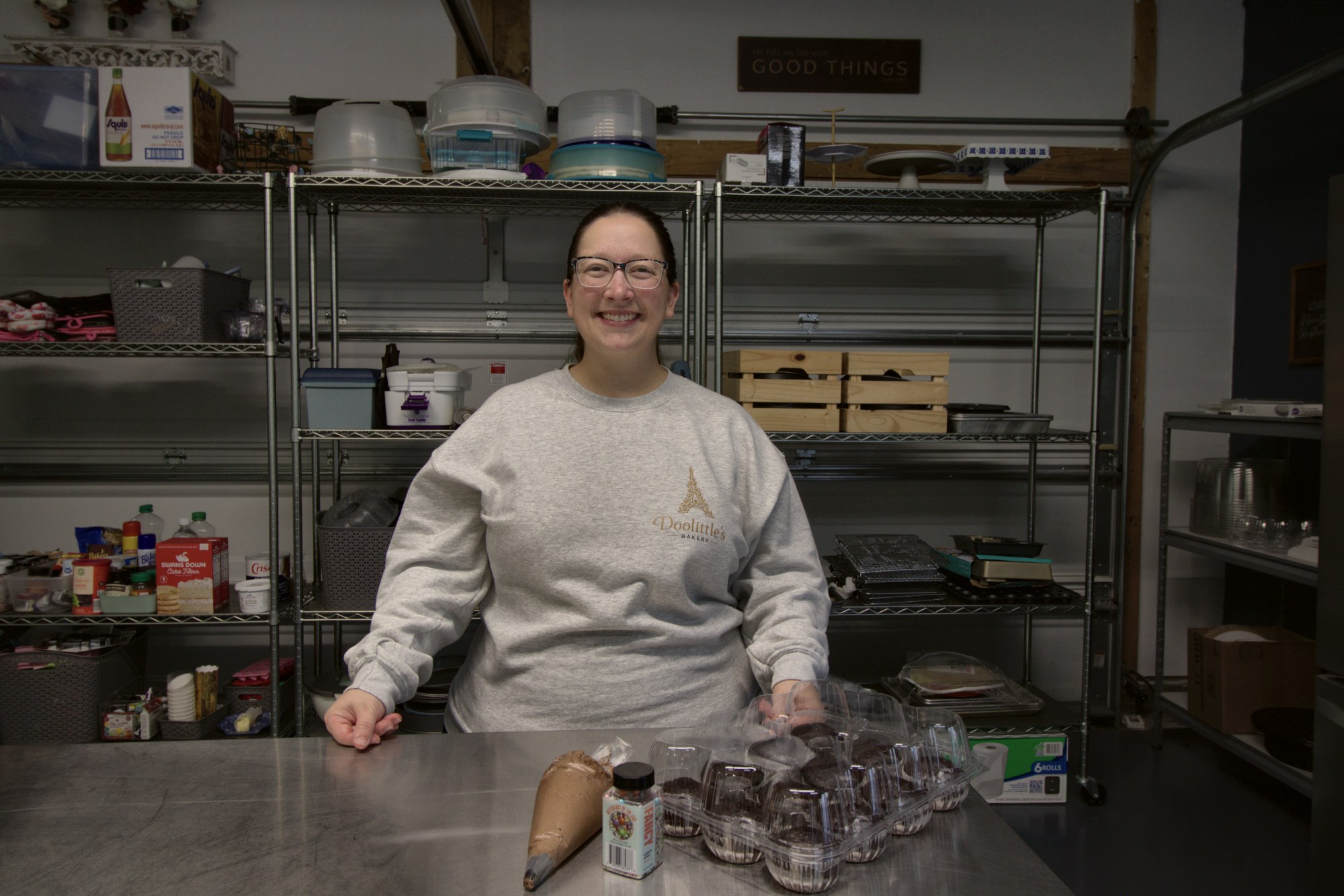 Eliza DooLittle at work in the Doolittle's Bakery kitchen